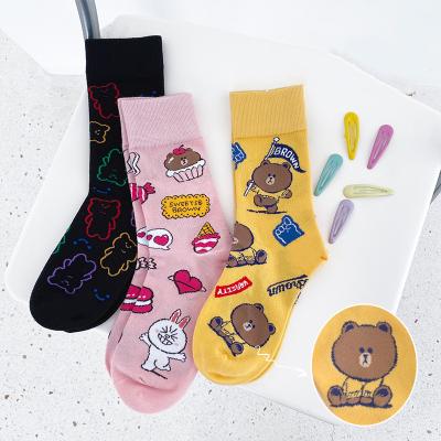 China Breathable Hot Selling Cute Bear Socks Cartoon Female Cotton Crew Women Warm Comfortable Socks for sale