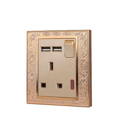 China 13A Switched Socket With USB 13A Switched Socket With British Standard 13 Amp Furniture Usb Modern Universal Home USB Wall Socket Switches Floral Gold Spray Panel / Wall Switch for sale