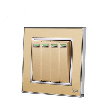 China high quality 4gang 1way switch 4gang 1way 4gang 1way switch VGT acrylic gold 1 way pc electrical panel switch/led strip light/wall switch for sale