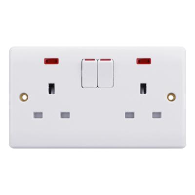 China China Factory Illuminated Switched Socket Wall 2Gang 13A Illuminated Switched Electrical Outlet Outlets With BS Mounting for sale