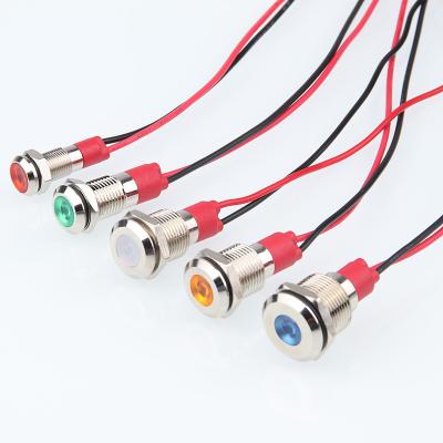 China 6mm 8mm 10mm 12mm Waterproof Metal LED Signal Light Lamp with Wire 3V 5V 6V 12V 24V 220v 6/8/10/12MM White Green Blue Yellow Red for sale