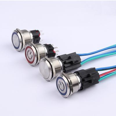 China 1NO 1NC IP67 Locking Self Lock Momentary Push Button Switch Metal High Current Power Waterproof 22mm 15A Red Green LED 12V 110V 220V for sale