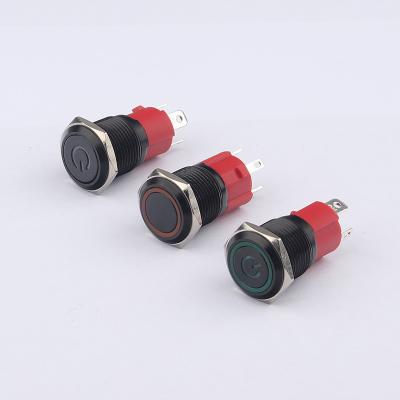 China 12v 16mm LED Light Waterproof Horn 15A BLACK Metal Momentary Push Button Switch For Motorcycle Car Boat Max Yellow Green Red CL16D for sale