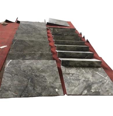 China Customized Modern Gray Marble Stone Staircase Spiral Stair Tread Crate Waterjet Marble Staircase Gray Carving for sale