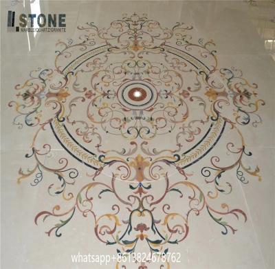 China Modern Natural Polished High Quality Lobby Carpet Mixed Color Border Designs Waterjet Square Marble Flooring Pattern for sale