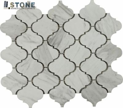 China White Parquet Carrara Lantern Shape Slab Mosaic With Carving Foshan Marble Letters for sale