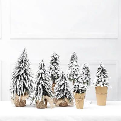 China Amazon Hot Sale Fireproof And Eco - Friendly Table Decor Miniature Artificial Christmas Tree With Snow for sale