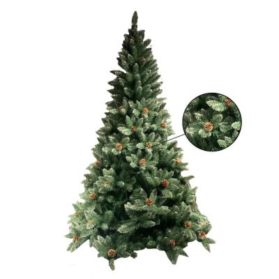 China Premium 7.5ft White Tilted Snowfall Artificial Christmas Tree Fireproof and Eco-Friendly with Pinecones for sale