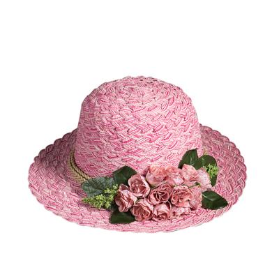 China High Quality Hot Selling Striped Tea Pink Straw Hats For Women for sale