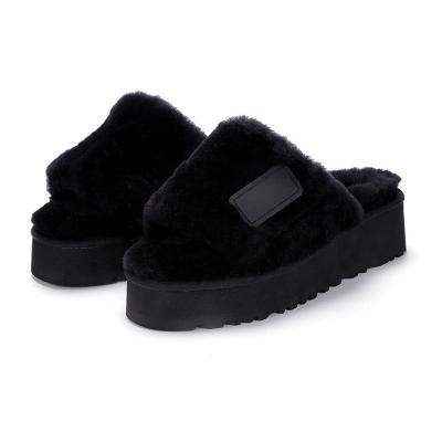 China Latest Fashion Trend Fashion Sheepskin And Wool All In One Buggh Height Increasing Slide Slippers Shoes For Women With Eva And Rubber Sole for sale