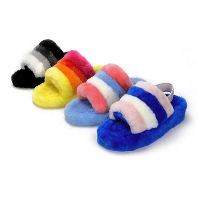 China Genuine SPA Indoor Bedroom Fashion Trend Sheepskin Slippers Fuzzy House Buggh Slippers Soft Flat Slippers for Women with Elastic Strap for sale