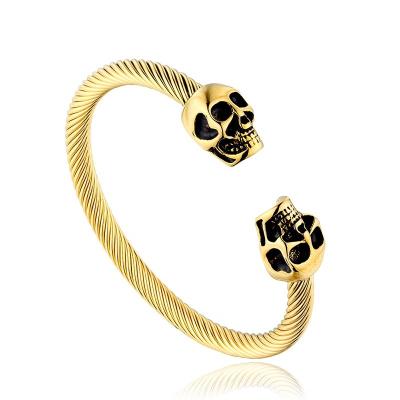 China Wholesale Fashion Men's Skull Gold Hip Hop Jewelry Hand Hiphop Stainless Steel Cuff Bracelets for sale