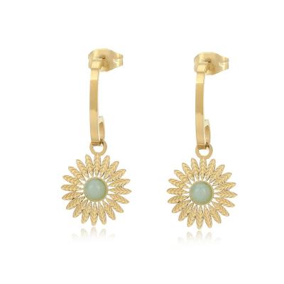 China New Luxury Vintage Flower Dangle Sun Earrings Vintage 18K Gold Plated Statement Earrings Women for sale