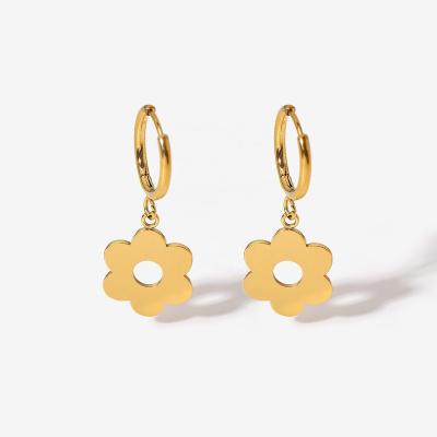 China Cute High Quality Waterproof Stainless Steel Accessories Gold Pretty Flower Hoop Earrings For Women for sale