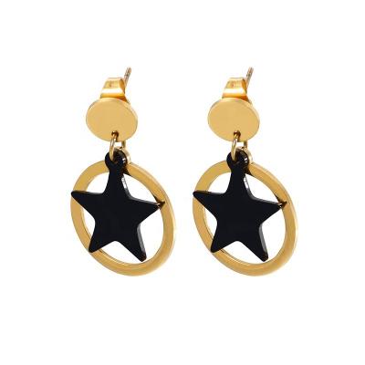 China Fashion Trendy Wholesale Jewelry Stainless Steel Fine Star Drop Gold Unique Black Stud Earrings for sale