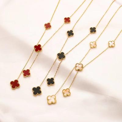 China Designer Charm High Quality 18K Gold Plated Stainless Steel Necklace Designer Charm Lucky Four Leaf Clover Necklace for sale