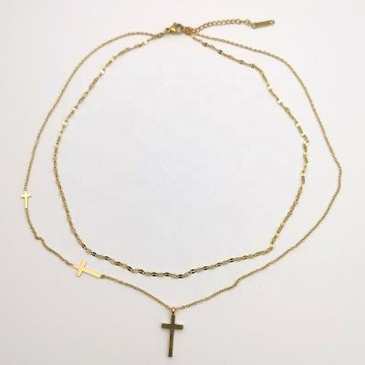 China Religious Top Quality Polished 18K Gold Filled Fine Stainless Steel Cross Pendant Necklace For Women for sale