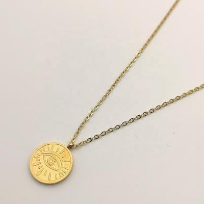 China 2022 Jewelry 18K Gold Stainless Steel Trendy Chain Pendant Turkish Charm Eye Necklace for sale