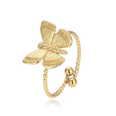 China New Arrived Vintage Jewelry Butterfly Gold Stainless Steel Fine Wedding Adjustable Rings For Women for sale