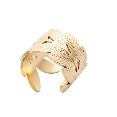 China 2022 Simple Fashion High Fashion Stainless Steel Jewelry 18K Gold Plated Leaf Shaped Finger Rings for sale