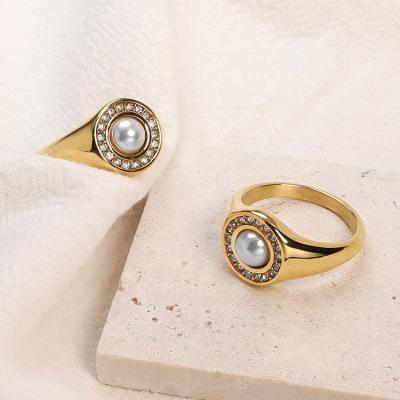 China New Fine Vintage Custom Wholesale Stainless Steel Jewelry Luxury Vintage Opal Pearl Rings Women for sale