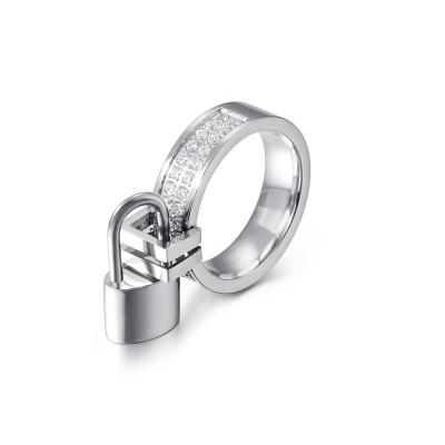 China Customized FASHIONABLE Non Tarnish Finger Rings CZ Diamond Fashion Lock Pendant Stainless Steel Rings Jewelry for sale