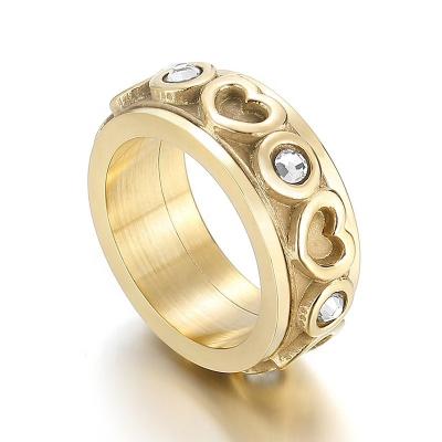 China Vintage Personalized Stainless Steel Rings Jewelry Vintage Heart Chunky Dubai 18K Gold Rings For Women for sale