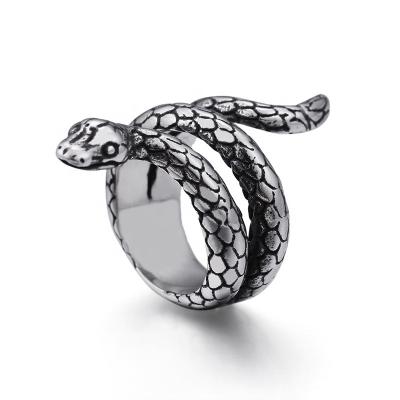 China Hiphop Fashion Hip Hop Mens Finger Jewelry Stainless Steel Good Snake Shaped Silver Mens Rings for sale