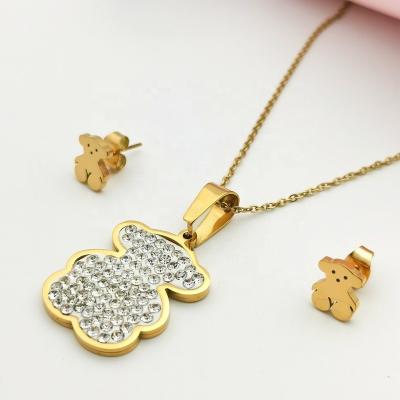 China Wholesale Cute Luxury Zircon Bear Charm Inspired Designer Inspired Jewelery Set Stainless Steel Bridal Jewelry Sets for sale