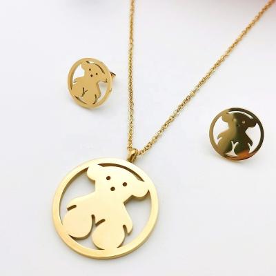 China Cute Fine Stainless Steel Necklace Sets Jewelry Bear Charm Wholesale Dubai Gold Plated Jewelry Set for sale