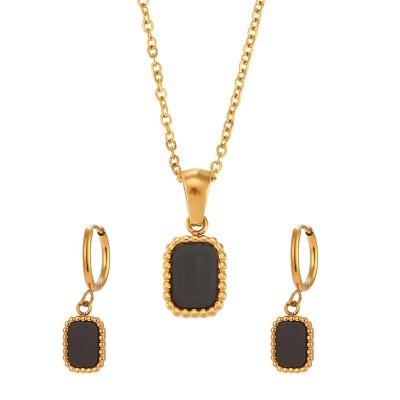 China New Arrived CLASSIC Black White Pearly Pendant Sets Waterproof Stainless Steel 18K Gold Jewelry Sets for sale