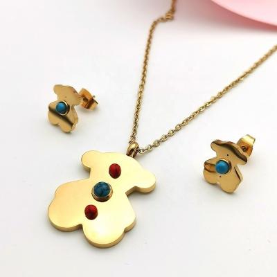 China Wholesale Cute Cute Bear Charm Jewelry Inspired Stainless Steel 18K Gold Plated Bear Jewelry Sets for sale