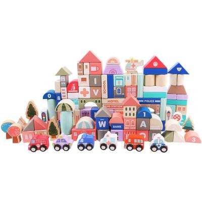 China City traffic hot educational wooden transport toys montessori children building toy selling building blocks for sale