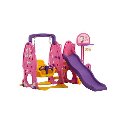 China Plastic Playground 5 in 1 Kids Indoor Plastic Swing and Slide Game Set with Basketball Frame Playground Toy for Baby for sale