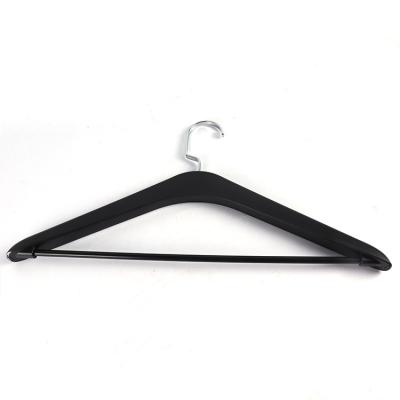 China Factory design luxury antique special wide shoulder plastic suit hangers/shirt hangers/coat hanger trouser hangers with square flat silver hook for sale