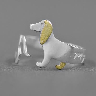 China Fashionable 925 Sterling Silver Cute Dachshund Dog Adjustable Ring for sale