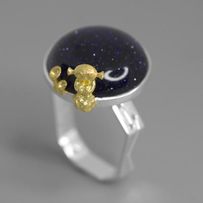 China Fashionable Handmade 925 Sterling Silver Blue Gold Stone Foreign Ring for sale