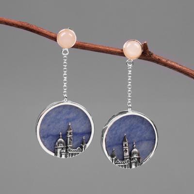 China FASHIONABLE Natural Aventurine Florence Cathedral 925 Sterling Silver Earrings Jewelry for sale