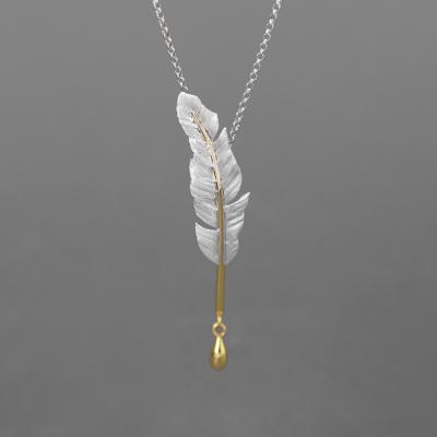 China TRENDY 925 Sterling Silver Pendant Vintage Feather Charm Pendants For Necklace Jewelry for sale