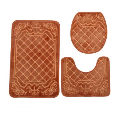 China Hot Selling Wholesale Washable 3 Piece Bathroom Toilet Set Bath Mat Rugs Polyester Anti-Slip Door Mat 3D for sale