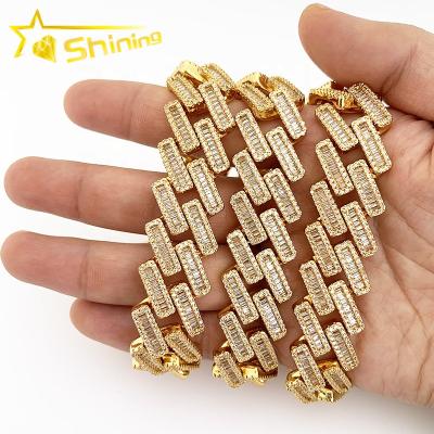 China Hiphop Iced Out AAAAA CZ Zircon 18K Gold Plated Men's Miami Lock Clasp Diamond Cuban Chain Baguette for sale