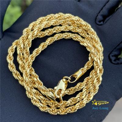 China Large Hip Hop Running Jewelry 1.9mm-6.0mm Rope Chain Necklace 925 Sterling Silver Gold Plated Rope Chains for sale