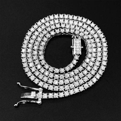 China CLASSIC 2mm Wide S925 Sterling Silver Bracelet Iced Out CZ Buss Down Cubic Zirconia Tennis Chain Necklace Jewelry for sale