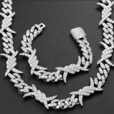 China TRENDY hip hop jewelry men bling 925 sterling silver moissanite bling chain necklace fashionable for sale