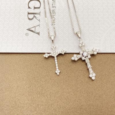 China Trendy Iced Out Fine Jewelry S925 Hip Hop Moissanite Diamond Necklace Sets Silver Cross Necklace Set Women Outlet for sale