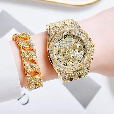 China Fashion Water Resistant Women Alloy Watches Jewelry Set Luxury Full Diamond Quartz Wrist Watches Bracelet Set For Ladies for sale