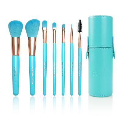 China Hot Sale 7Pcs Soft Hair Chinese Factory Blue Color With Cylinder Case Customizable Makeup Brushes for sale