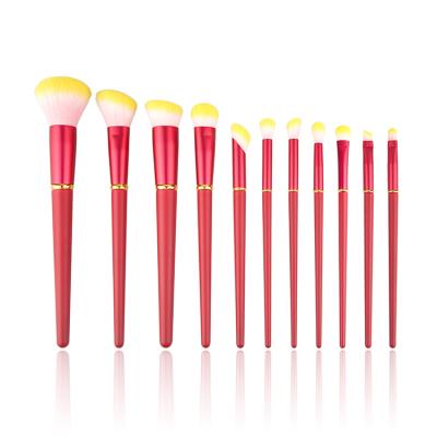 China Angular Blush 11pcs Red Soft Makeup Brushes Cosmetic Private Label Makeup Brushes Tools Beauty Makeup Brush Set for sale