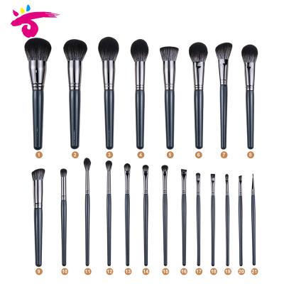 China Angular Blush Crystal Fiber Makeup Brush Micro 21pcs Copper Ferrule Brush Set Wooden Handle Brush Sets for sale