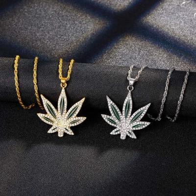 China Hiphop 1 Pcs Fashion Hip Hop Jewelry Enamel Maple Hemp Leaf Weed Pendant Necklace For Men for sale